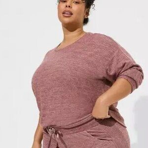 Torrid super soft plush long sleeve cable trim lounge sweatshirt in rose taupe